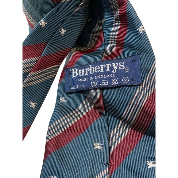 BURBERRYS Green Striped Monogrammed Logo Silk Tie ENGLAND 59"/ 3.2" EC - Picture 2 of 4
